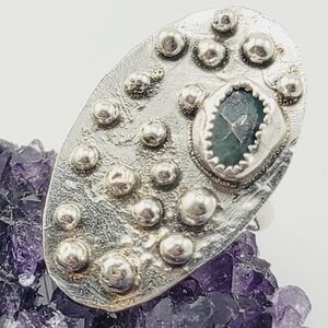 EMERALD RING HANDMADE IN STERLING SILVER METAL SIZE 8.5